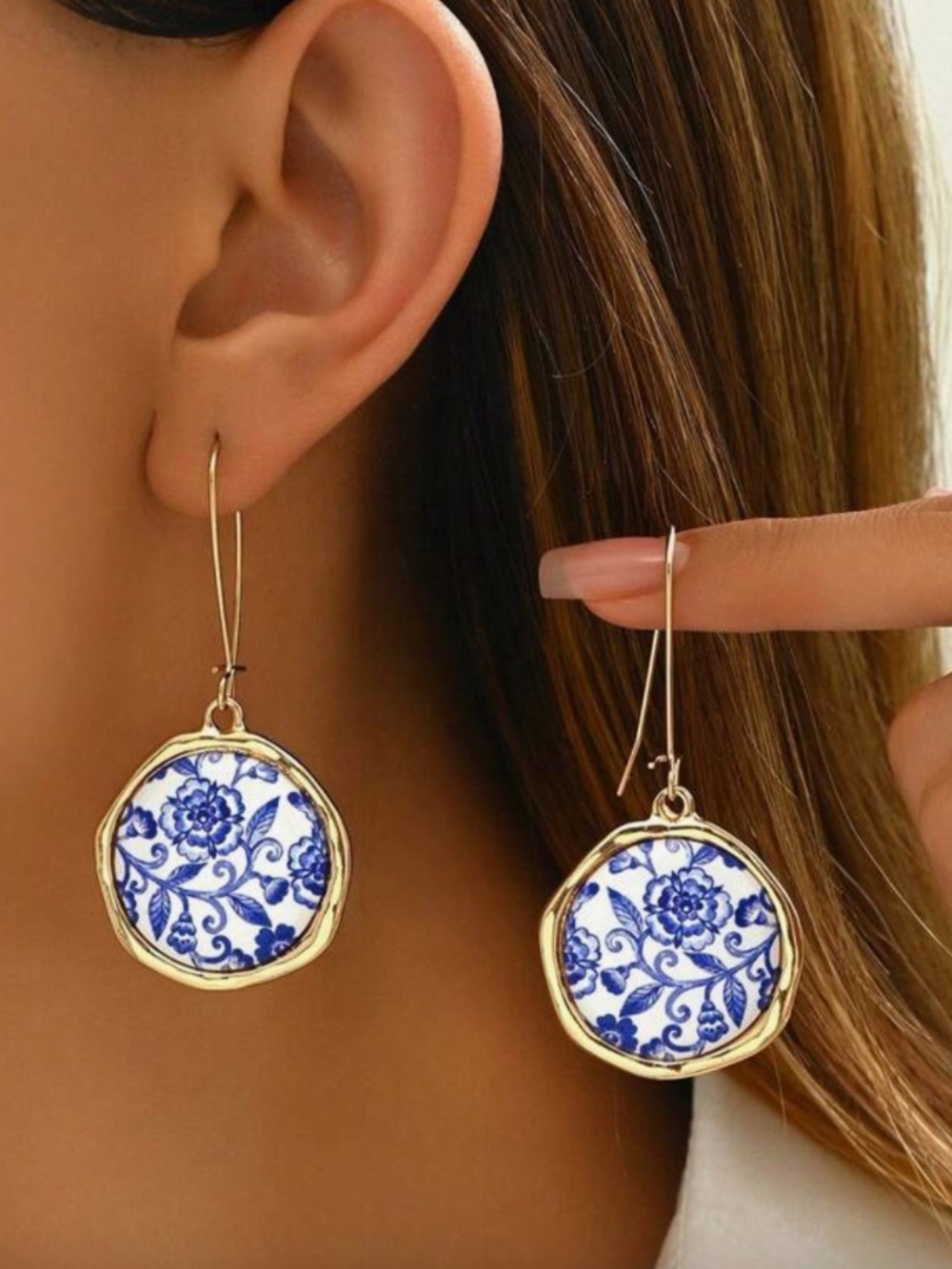 Blue & White Floral Chinoiserie Earrings